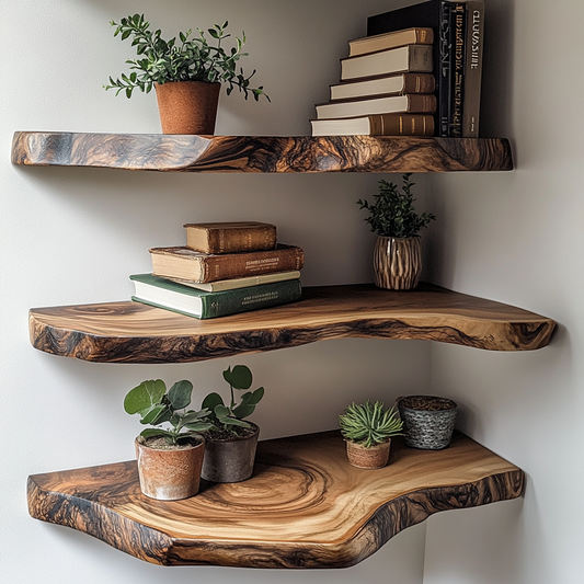 Woodfern Corner Wall Shelf - Live Edge Wooden Floating Shelf For Home Decor & Gift Ideas