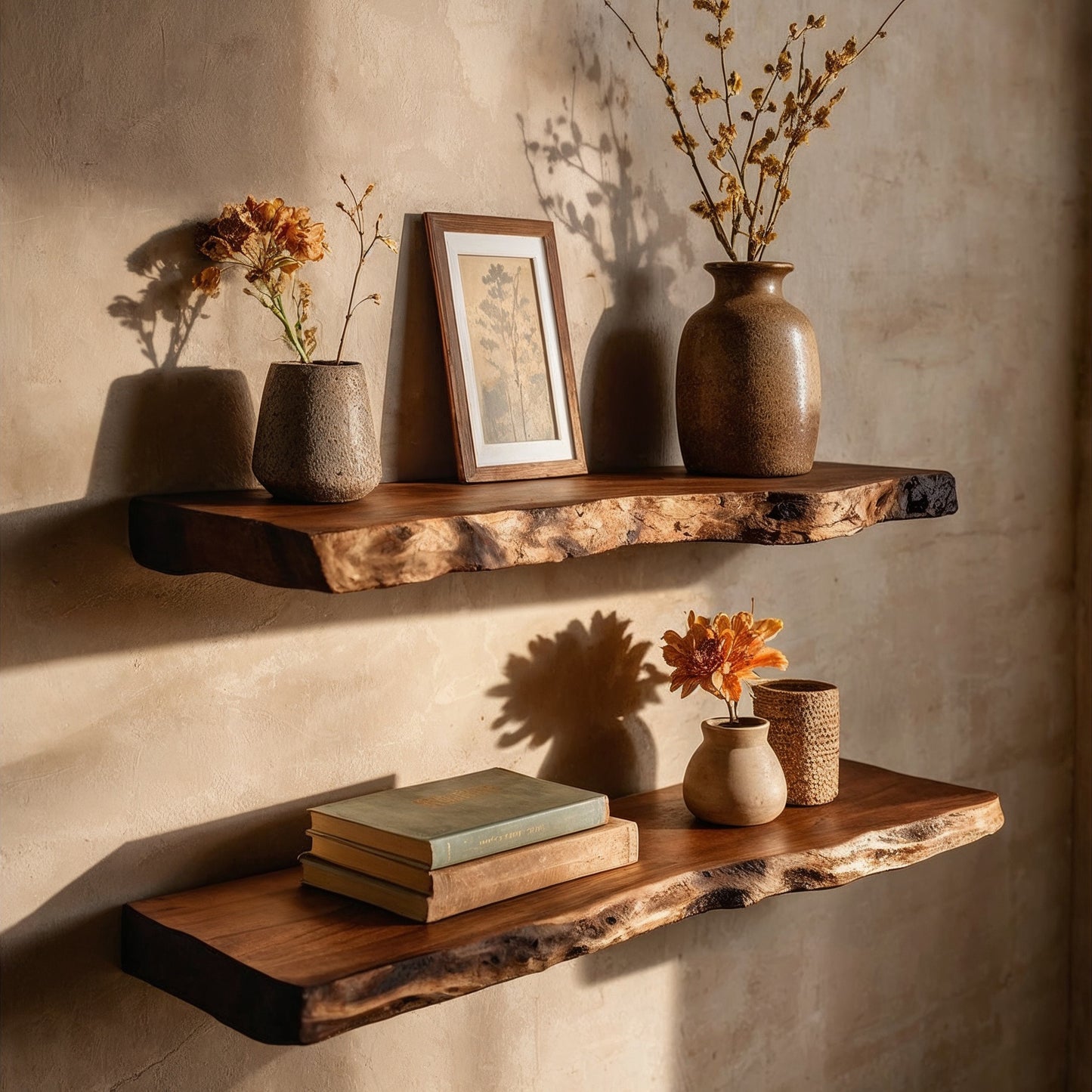 RustiNest Solid Wood Live Edge Floating Shelf – Wall Decor Display - Bespoke Wood TTK