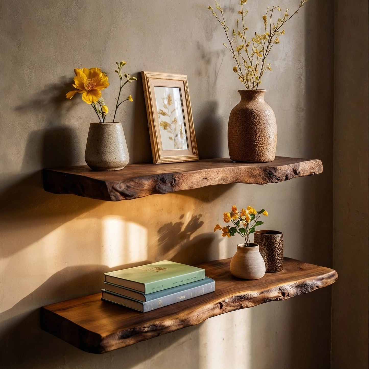 RustiNest Solid Wood Live Edge Floating Shelf – Wall Decor Display - Bespoke Wood TTK