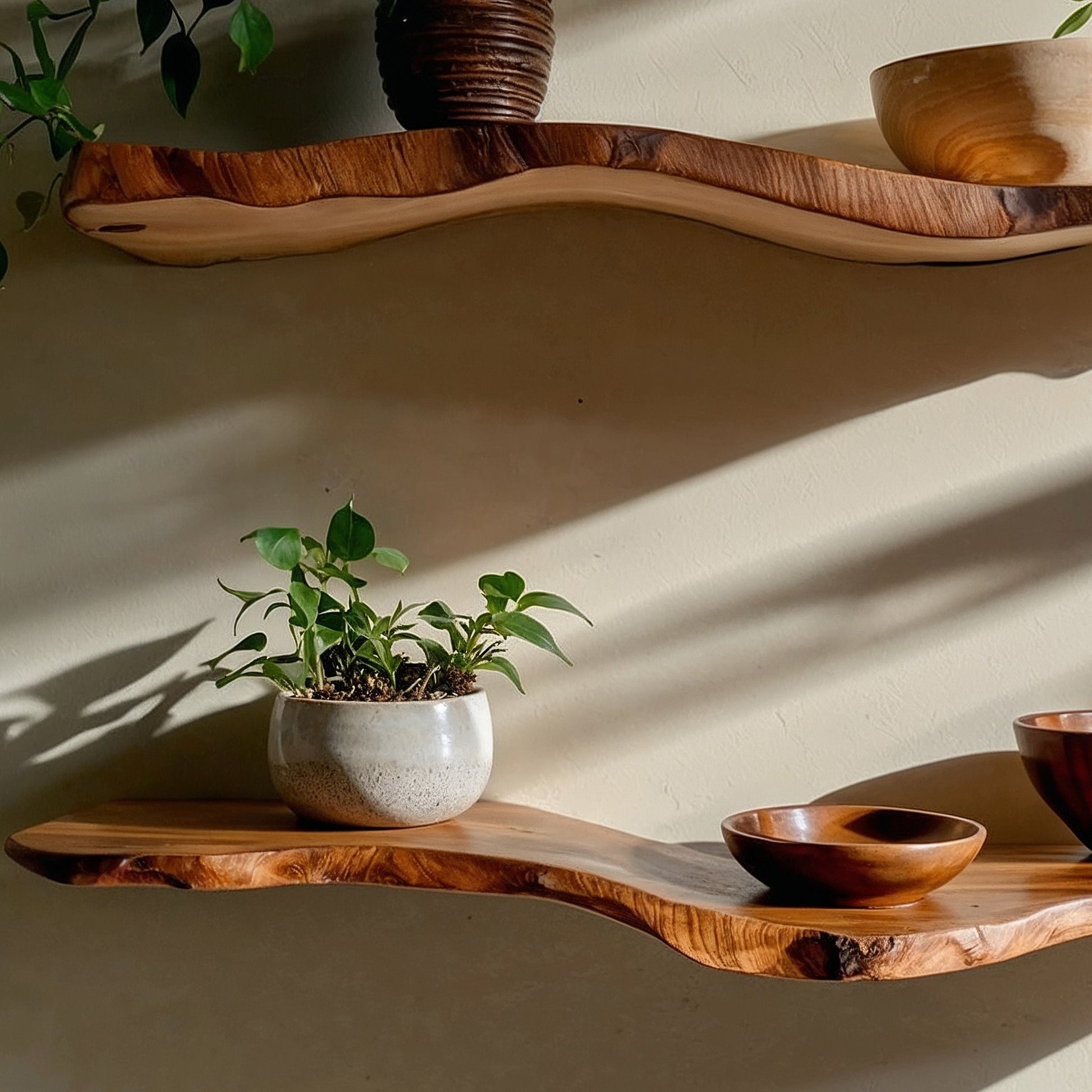 WaveNest Floating Shelf – Handcrafted Wavy Live Edge Wood Display - Bespoke Wood TTK