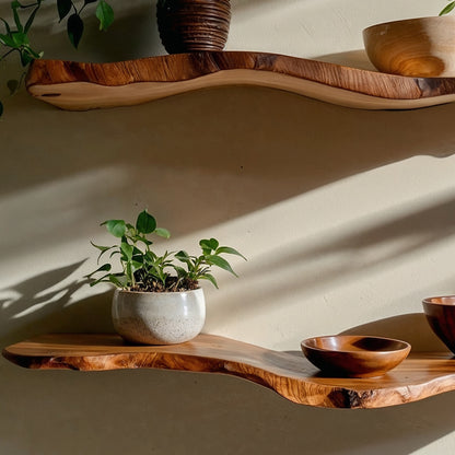 WaveNest Floating Shelf – Handcrafted Wavy Live Edge Wood Display - Bespoke Wood TTK