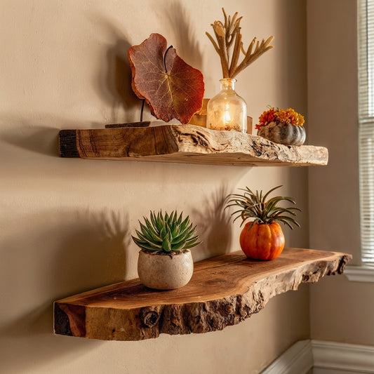 RustGlen Live Edge Shelf – Artisan Floating Wooden Wall Decor - Bespoke Wood TTK