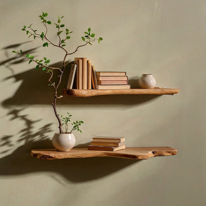 BonsaiGrain Floating Shelf – Handmade Live Edge Wooden Wall Shelf for Elegant Display - Bespoke Wood TTK