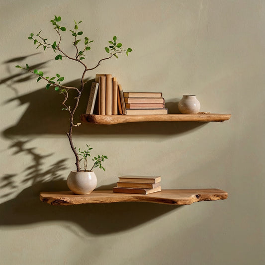 BonsaiGrain Floating Shelf – Handmade Live Edge Wooden Wall Shelf for Elegant Display - Bespoke Wood TTK