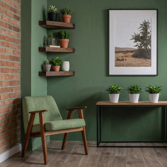 GrainPoint Corner Shelf – Handmade Floating Wooden Wall Shelf - Bespoke Wood TTK