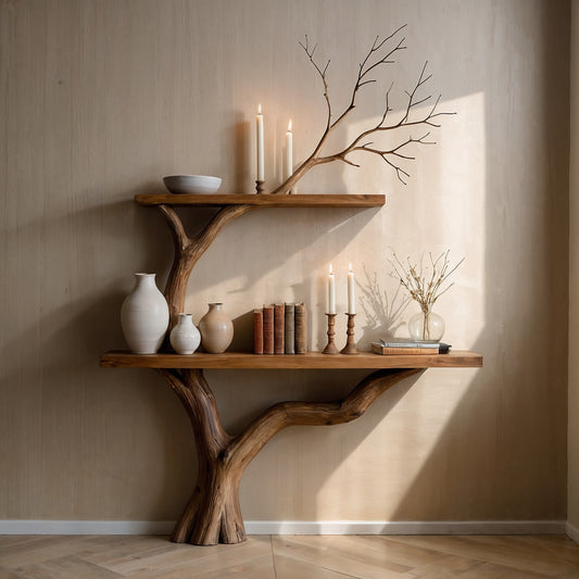 TrunkRise Tree Console Table – Sculpted Wood Entryway Art Piece - Bespoke Wood TTK
