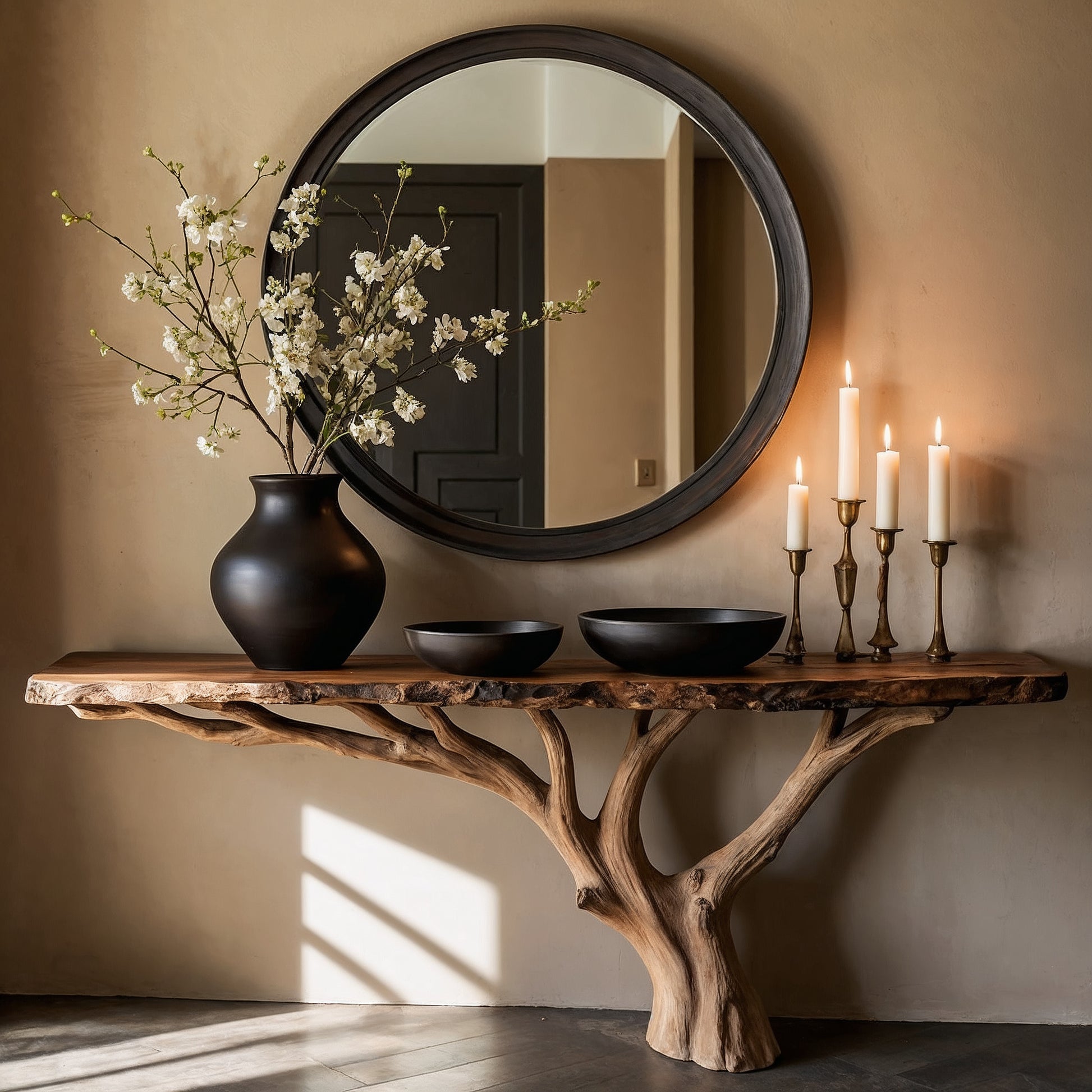 BranchRoot Entryway Console – Rustic Live Edge Solid Wood Hall Table - Bespoke Wood TTK