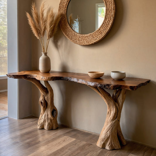 Oakflow Console Table – Rustic Live Edge Entryway Table for Hall Decor - Bespoke Wood TTK