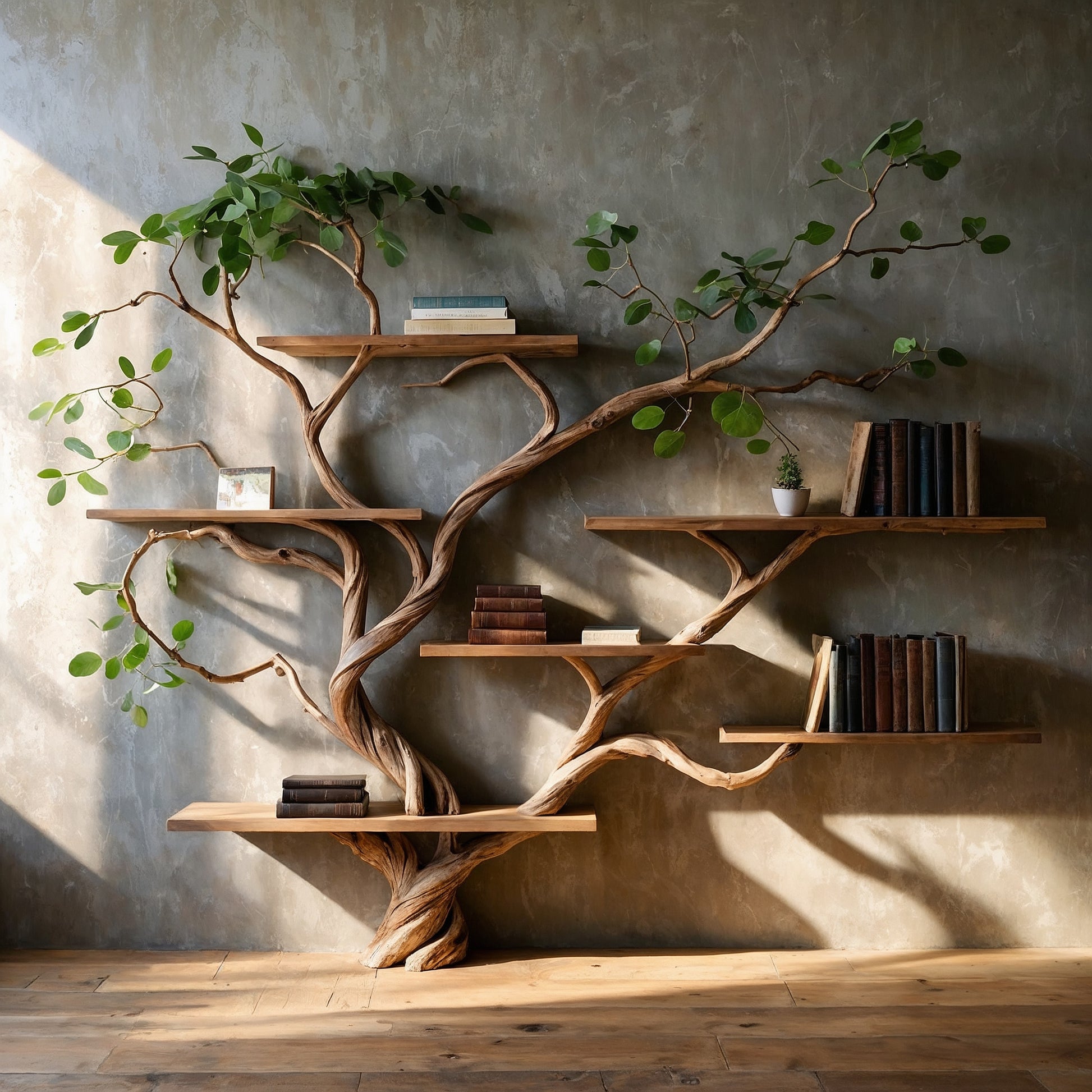 BranchMuse Tree Bookshelf – Handcrafted Driftwood Wall Shelf for Rustic Decor - Bespoke Wood TTK