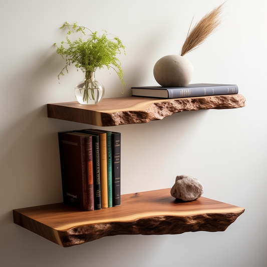 StoneRoot Live Edge Shelf – Handmade Floating Bookshelf for Rustic Modern Interiors - Bespoke Wood TTK