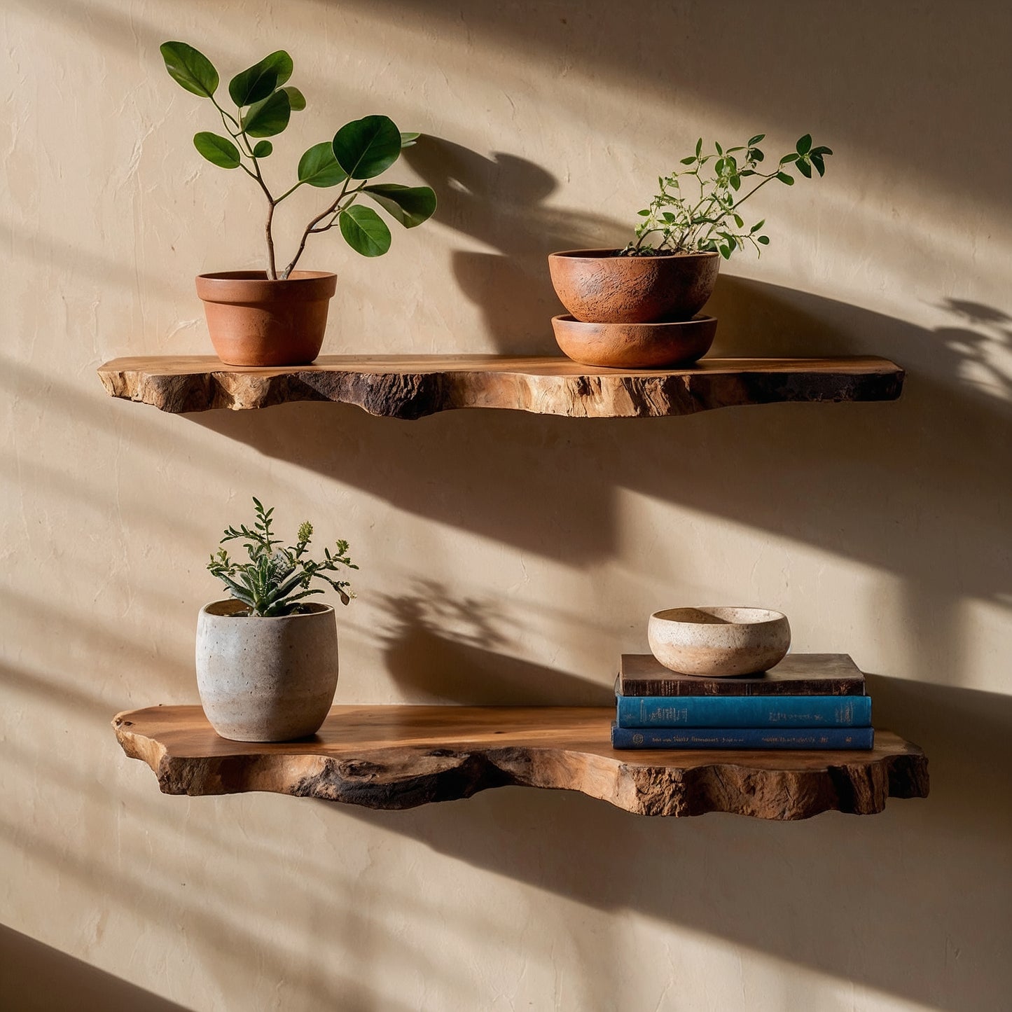 TimberLoom Floating Shelf  – Live Edge Solid Wood Wall Bookshelves for Rustic Decor - Bespoke Wood TTK