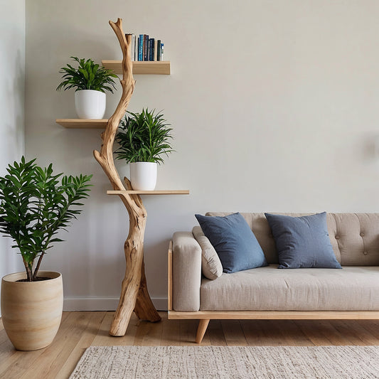 TwigNest Tree Bookcase – Vertical Live Edge Wall Shelf for Montessori & Modern Homes - Bespoke Wood TTK