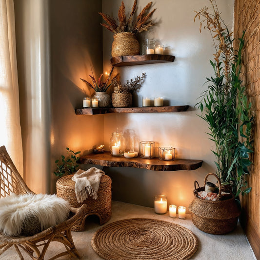 HearthNest Floating Shelf – Rustic Live Edge Wooden Corner Shelves For Cozy Decor - Bespoke Wood TTK