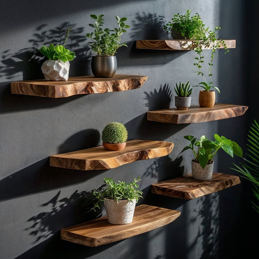 VerdantEdge Shelf Collection – Handcrafted Live Edge Wall Display - Bespoke Wood TTK