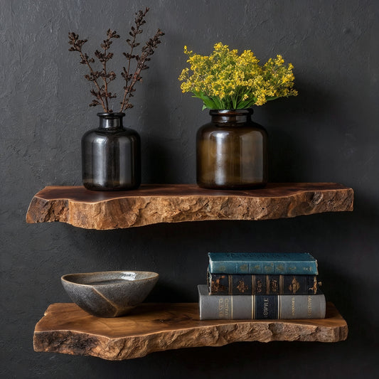 NordBranch Floating Shelf – Rustic Live Edge Wood Wall Display for Kitchen & Living Decor - Bespoke Wood TTK