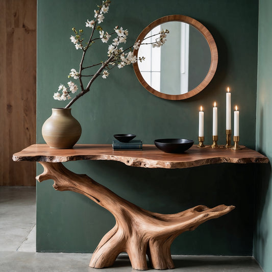 DriftRoot Console Table – Live Edge Solid Wood Entryway Furniture - Bespoke Wood TTK
