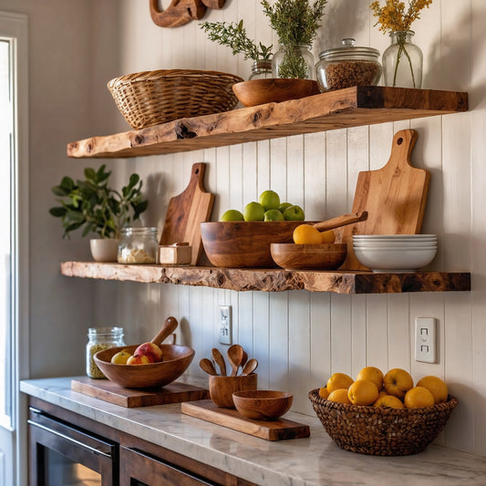 GrainBask Shelf – Rustic Wood Floating Shelf for Kitchen Wall Storage - Bespoke Wood TTK