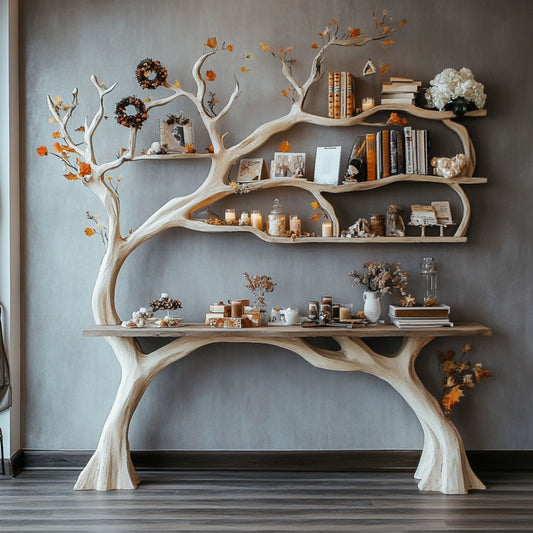 AutumnBloom Tree Console Table | Nature-Inspired Wall Shelf Display - Bespoke Wood TTK