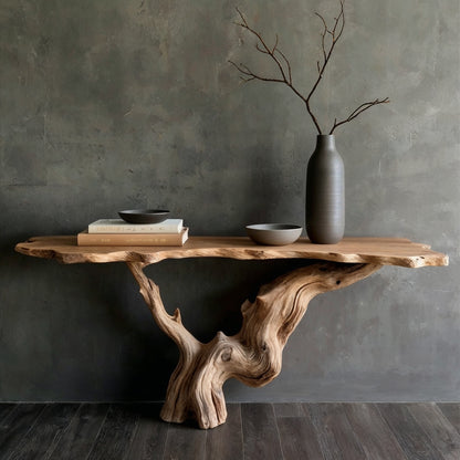 GrainLoop Console Table – Artistic Live Edge Entry Table in Solid Wood - Bespoke Wood TTK