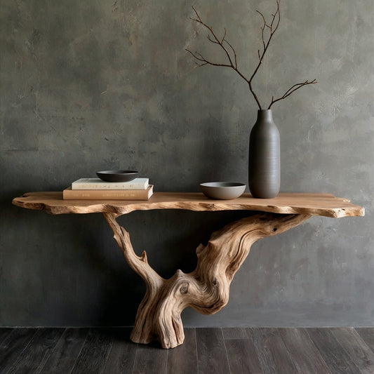 GrainLoop Console Table – Artistic Live Edge Entry Table in Solid Wood - Bespoke Wood TTK