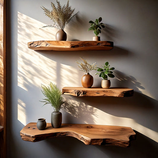 BranchCraft Floating Wall Shelf – Live Edge Solid Wood Wall Shelves for Rustic Display - Bespoke Wood TTK