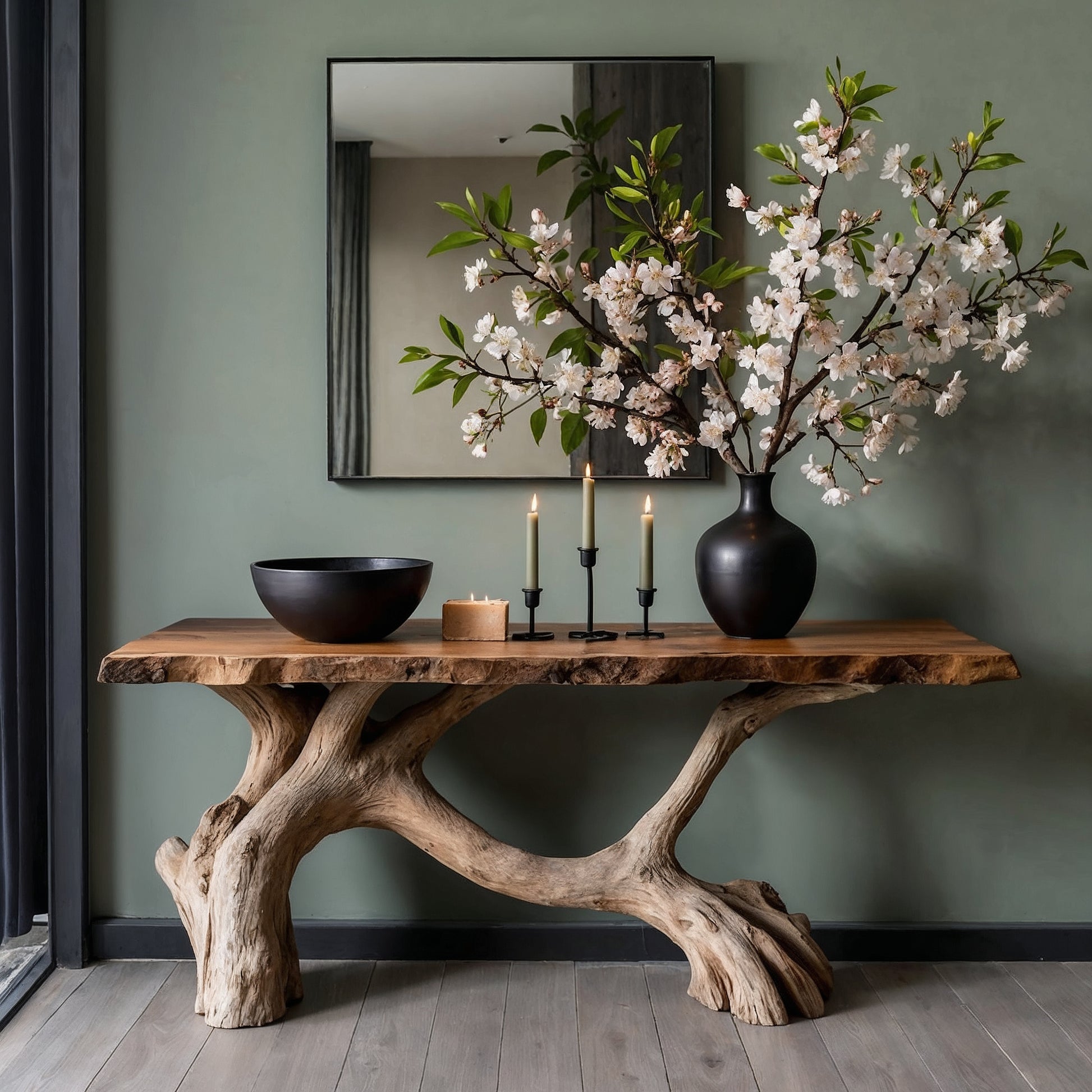 RootBend Console Table – Handmade Live Edge Entryway Table in Solid Wood - Bespoke Wood TTK