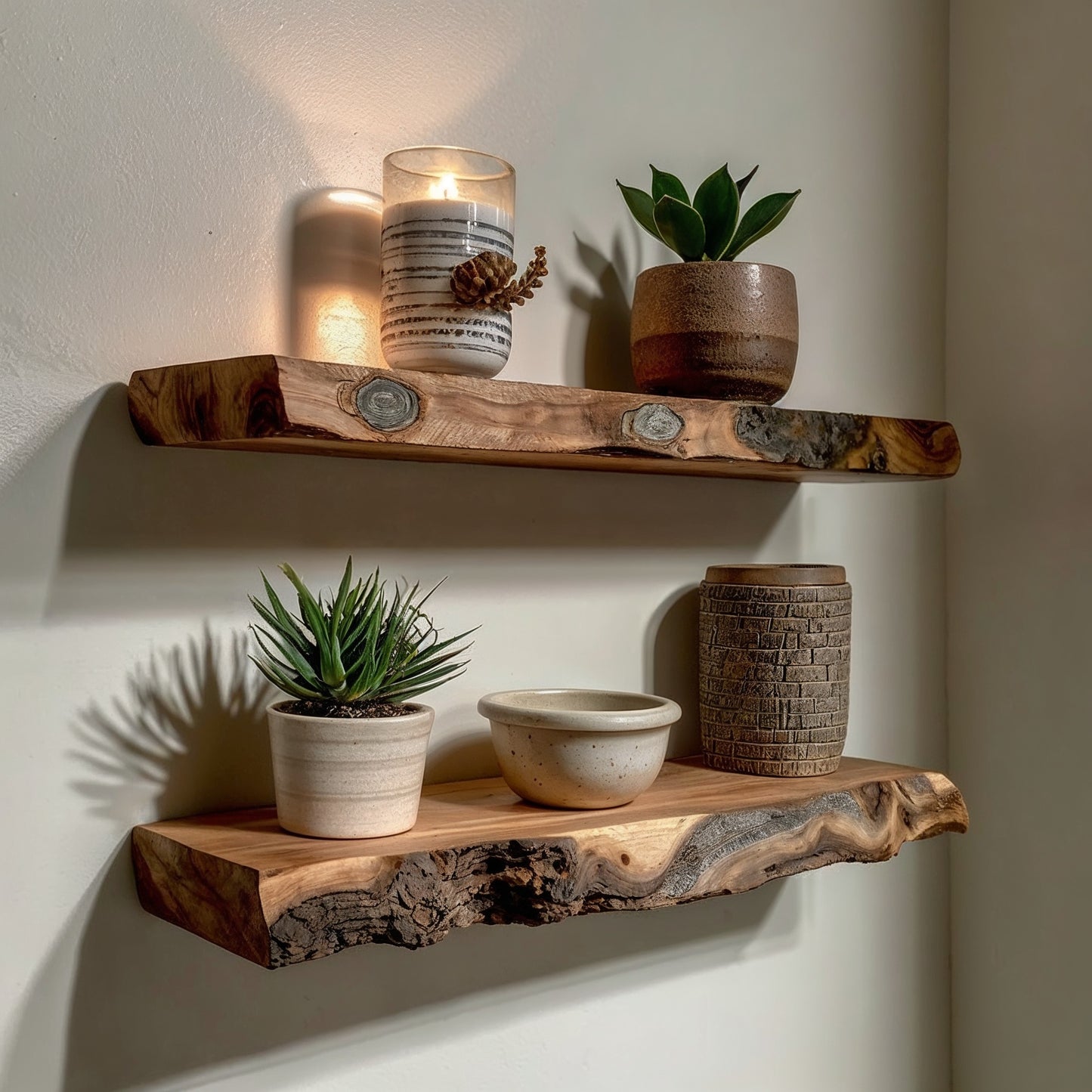 DriftMark Floating Shelf  – Rustic Live Edge Wall Display for Plants & Decor - Bespoke Wood TTK