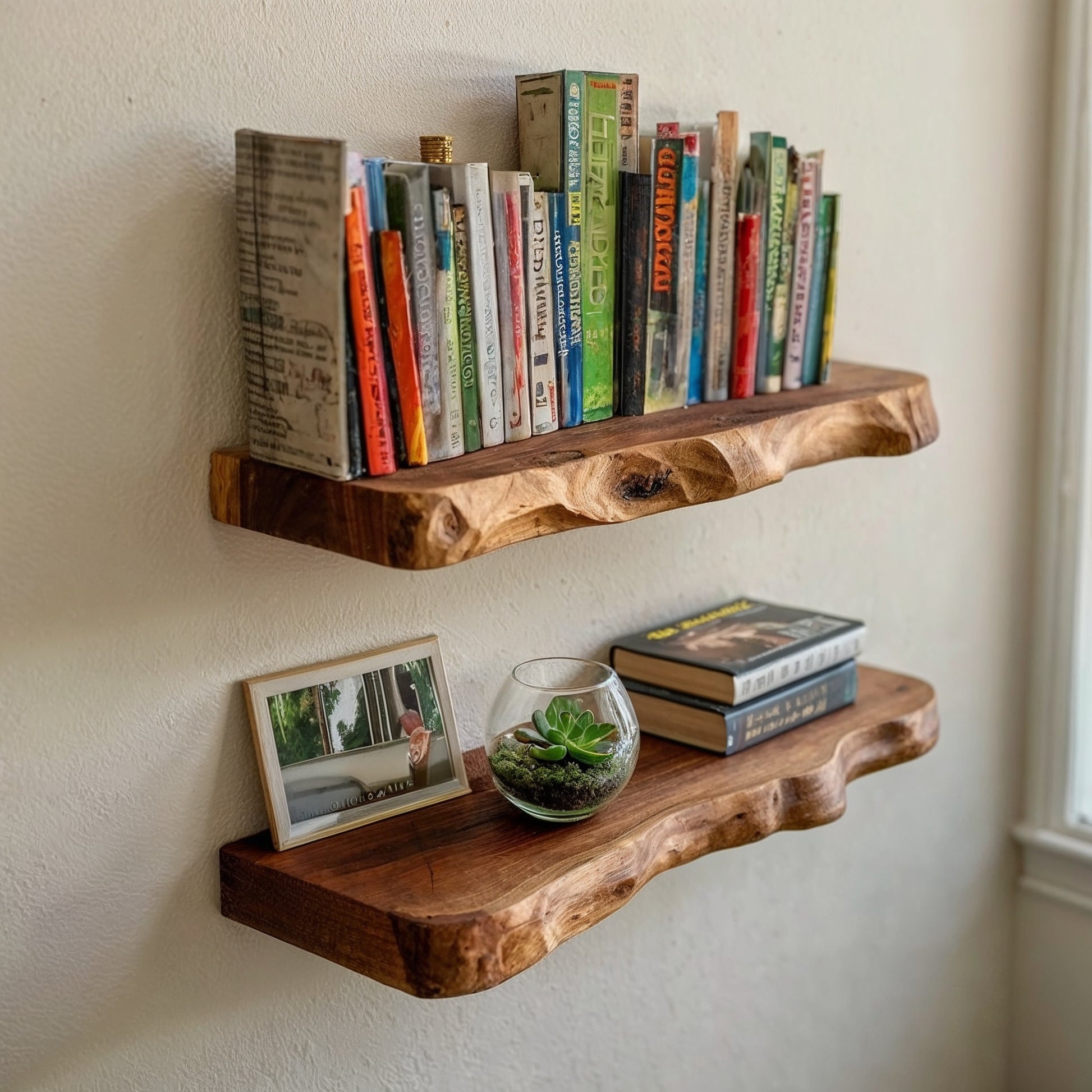 OakEdge Wall Shelf – Rustic Live Edge Floating Wood Shelves for Books & Minimalist Decor - Bespoke Wood TTK