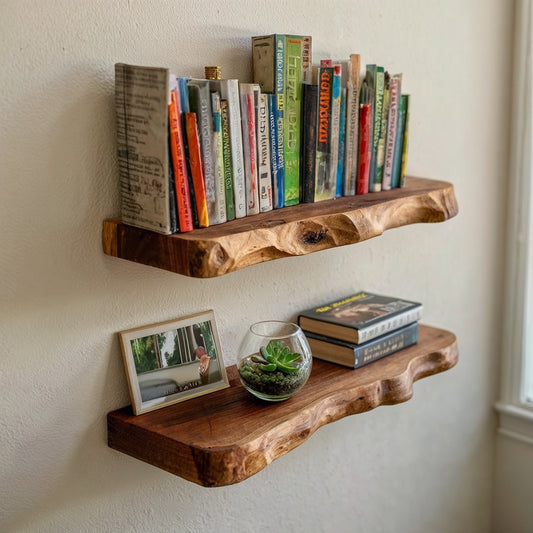 OakEdge Wall Shelf – Rustic Live Edge Floating Wood Shelves for Books & Minimalist Decor - Bespoke Wood TTK