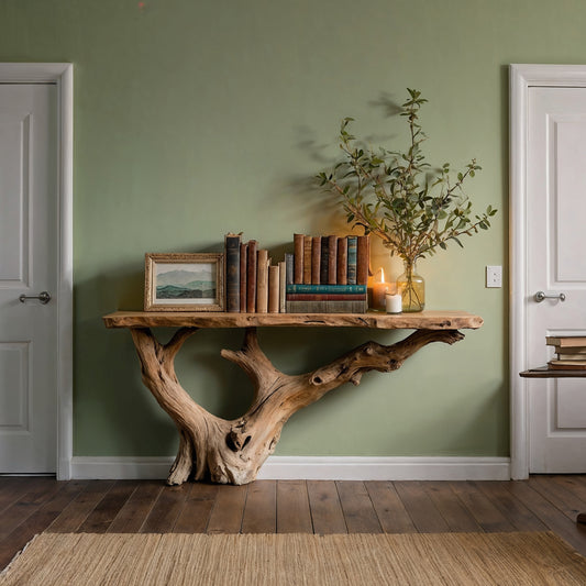 RootNestle Console Table – Handmade Wooden Entry Table with Rustic Modern Design - Bespoke Wood TTK