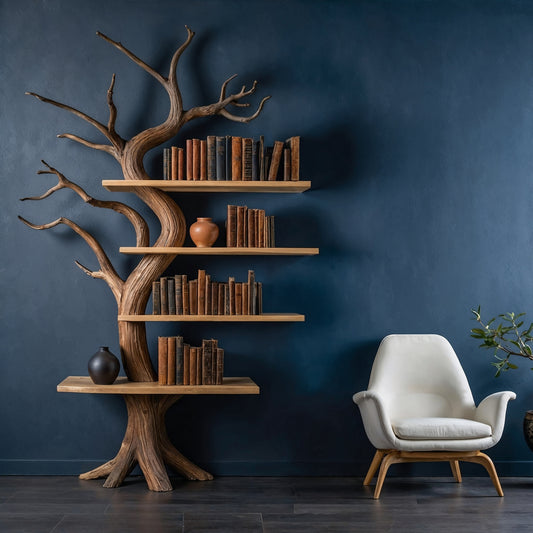 WillowSpire Bookshelf – Handmade Tree-Inspired Wooden Shelf For Living Room Display - Bespoke Wood TTK