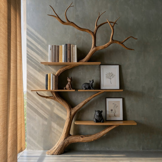 RootBranch Bookshelf – Handmade Tree-Inspired Wooden Shelf For Artistic Home Display - Bespoke Wood TTK