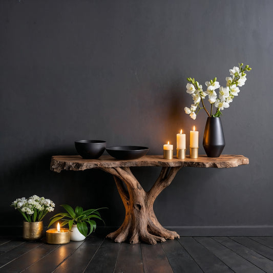 Rootline Entry Console – Modern Live Edge Narrow Wood Hallway Table - Bespoke Wood TTK