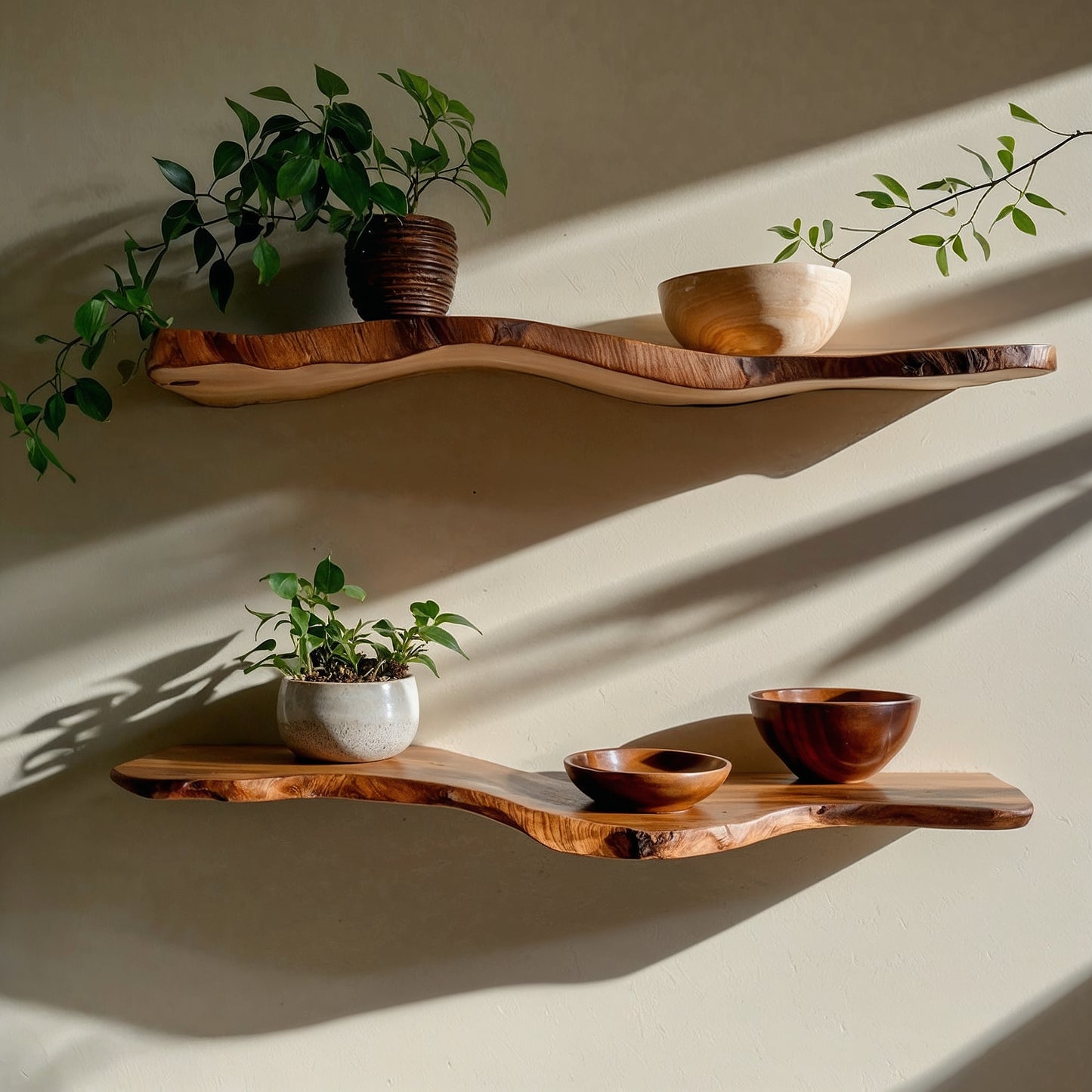 WaveNest Floating Shelf – Handcrafted Wavy Live Edge Wood Display - Bespoke Wood TTK