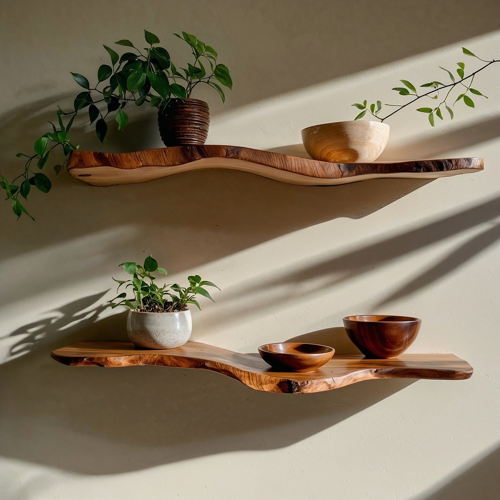 WaveNest Floating Shelf – Handcrafted Wavy Live Edge Wood Display - Bespoke Wood TTK