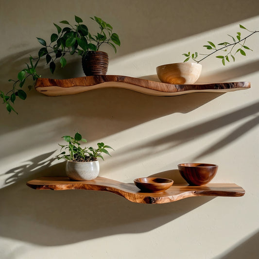 WaveNest Floating Shelf – Handcrafted Wavy Live Edge Wood Display - Bespoke Wood TTK