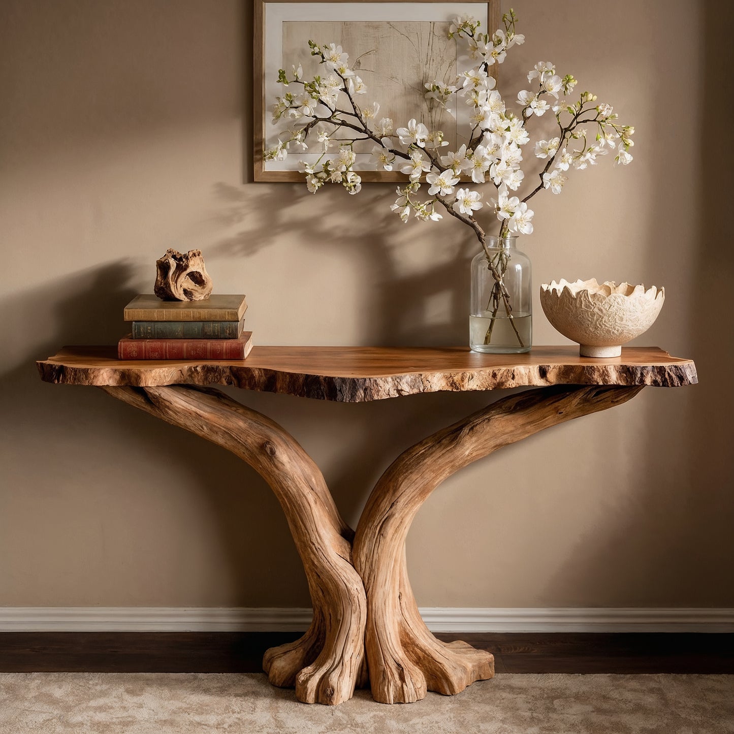 BranchRoot Console Table – Live Edge Solid Wood Entryway Accent - Bespoke Wood TTK