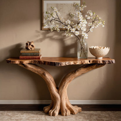 BranchRoot Console Table – Live Edge Solid Wood Entryway Accent - Bespoke Wood TTK