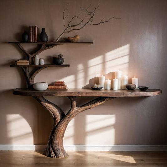 BranchGlow Tree Console Table – Wall-Mounted Shelf with Organic Design - Bespoke Wood TTK