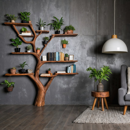 TreeNest Bookshelf – Handmade Rustic Tree Bookcase For Nature-Inspired Living Rooms - Bespoke Wood TTK