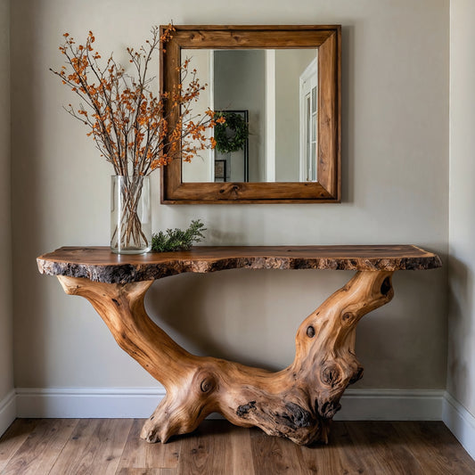 BranchAura Console Table – Handcrafted Live Edge Wood Entryway Furniture - Bespoke Wood TTK