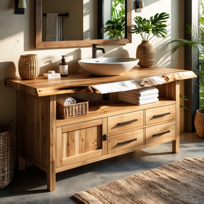 Luxury Live Edge Bathroom Vanity – Real Hardwood, Modern Rustic Japandi Design - Bespoke Wood TTK