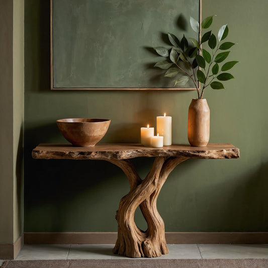 RootTwist Rustic Console Table – Handmade Solid Wood Entryway Accent - Bespoke Wood TTK