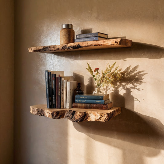 OakLedge Long Floating Shelf – Rustic Live Edge Wall Bookshelf - Bespoke Wood TTK