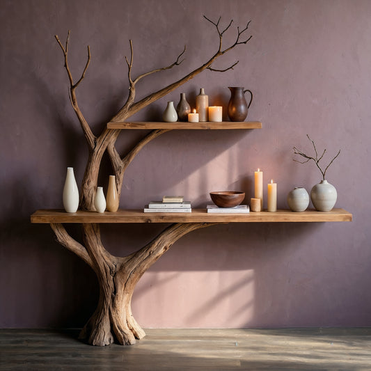 BranchMuse Tree Console Table – Rustic Handmade Wood Entryway Shelf - Bespoke Wood TTK