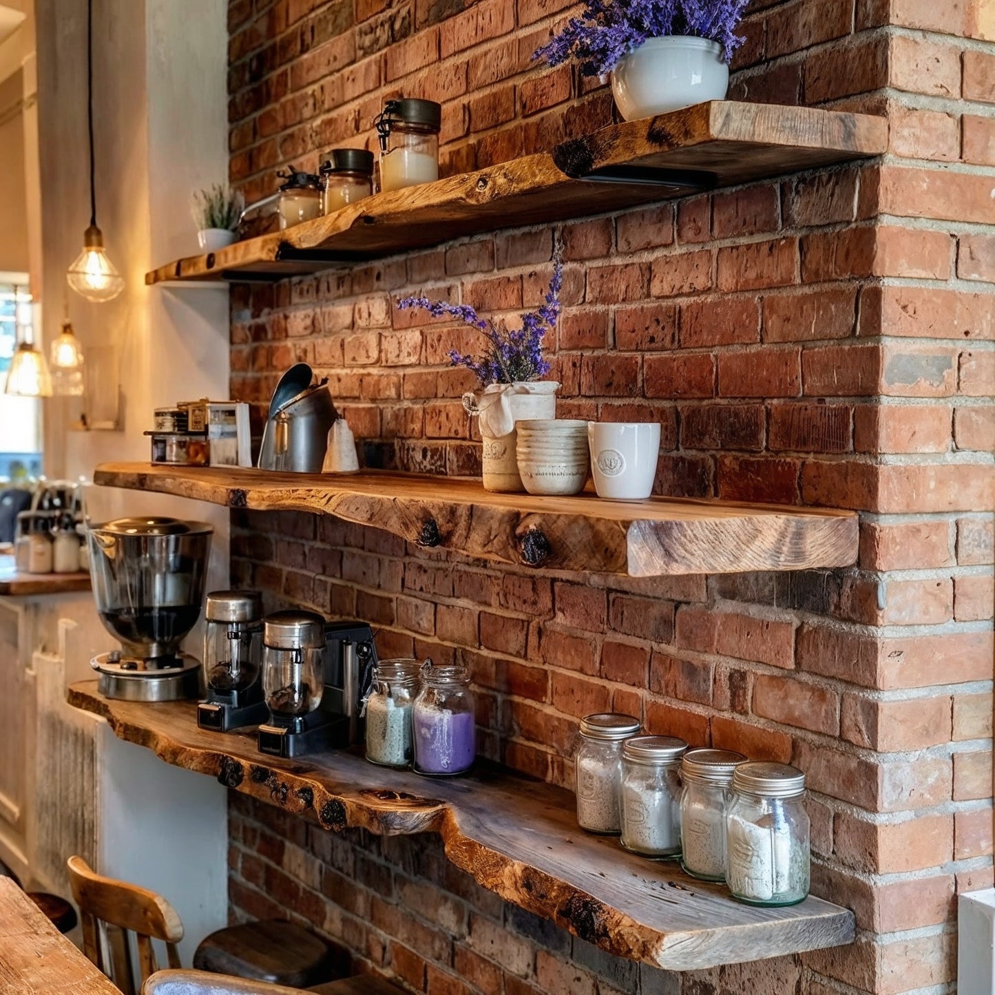 TimberCraft Floating Shelf – Rustic Live Edge Wood Wall Display for Kitchen & Home - Bespoke Wood TTK