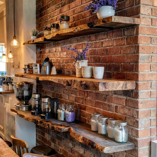 TimberCraft Floating Shelf – Rustic Live Edge Wood Wall Display for Kitchen & Home - Bespoke Wood TTK