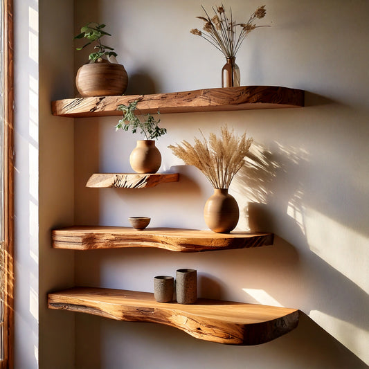 EdgeBloom Floating Shelf – Rustic Handmade Wood Wall Display for Decor & Plants - Bespoke Wood TTK