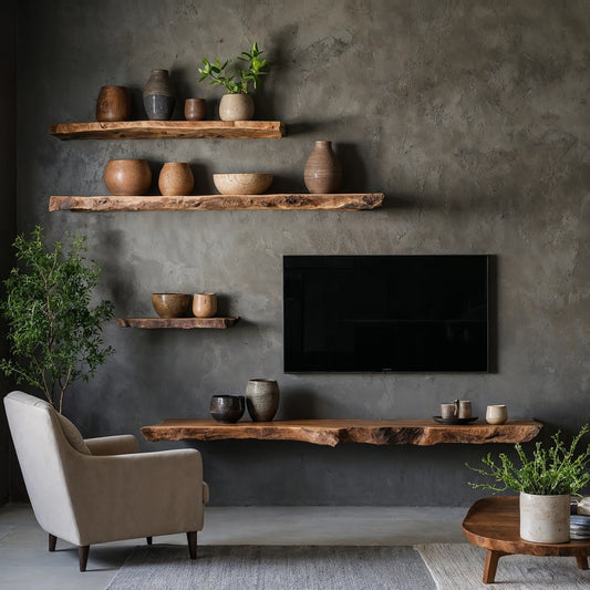 StoneBark Floating Shelf Set – Live Edge Solid Wood Wall Display for Modern Homes - Bespoke Wood TTK