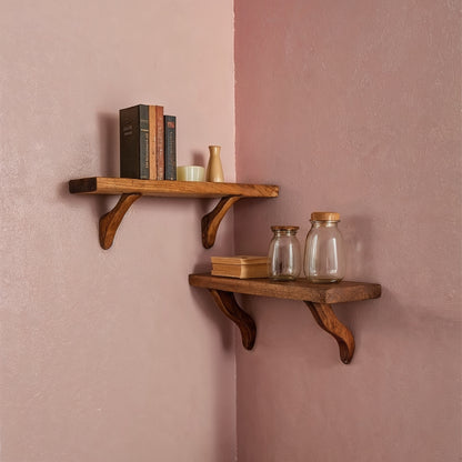 BloomBranch Wall Shelf – Handmade Solid Wood Display With Curved Brackets For Cozy Corners - Bespoke Wood TTK